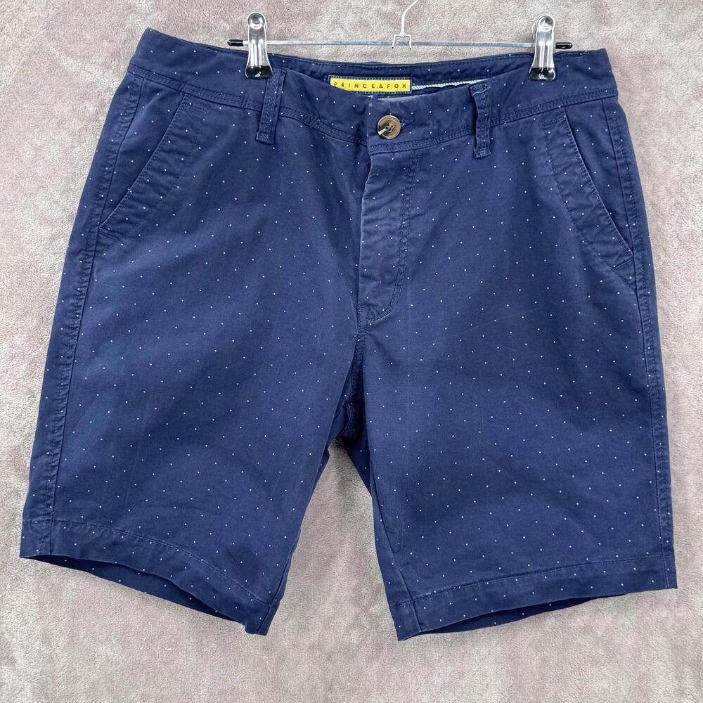 Prince & Fox Chino Shorts Mens 30 Blue Polka Dot Slim Classic Stretch Casual